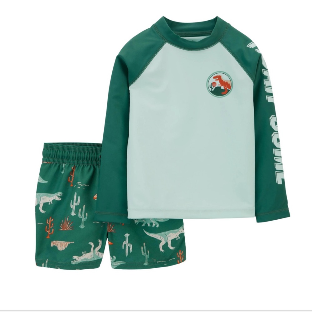 Carter's Toddler Boys Rash Guard Top Dinosaur-Print Swim Shorts 2 piece set 3T - Picture 2 of 13